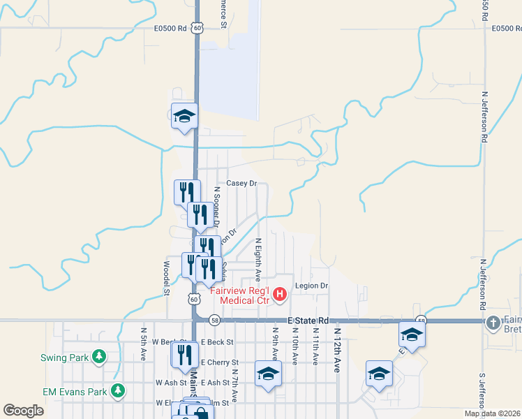map of restaurants, bars, coffee shops, grocery stores, and more near 1110 North Eighth Avenue in Fairview