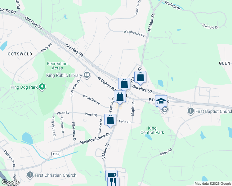 map of restaurants, bars, coffee shops, grocery stores, and more near in King