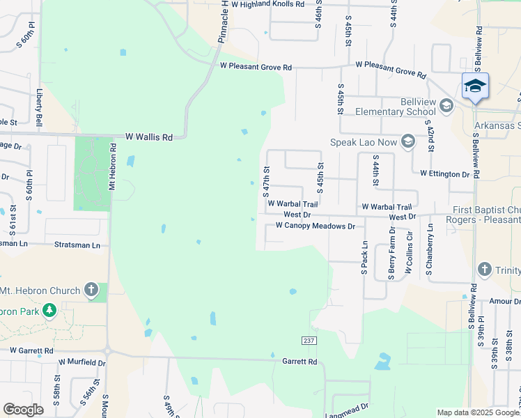 map of restaurants, bars, coffee shops, grocery stores, and more near 5708 South 47th Street in Rogers