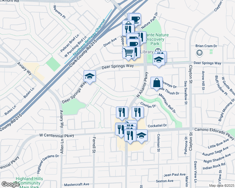 map of restaurants, bars, coffee shops, grocery stores, and more near 2909 Tropicbird Drive in North Las Vegas