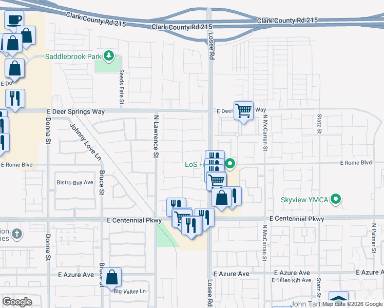 map of restaurants, bars, coffee shops, grocery stores, and more near 2383 Elmont Avenue in North Las Vegas