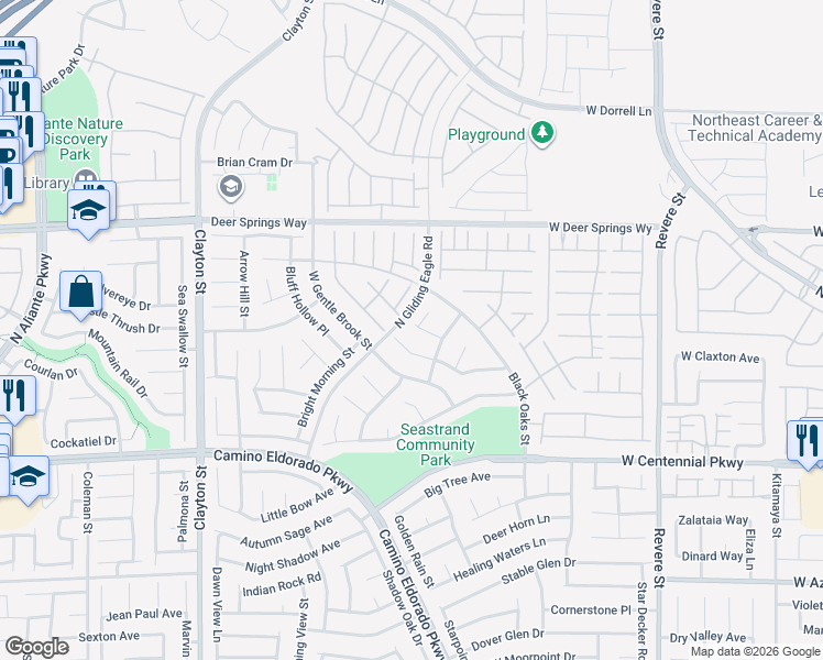 map of restaurants, bars, coffee shops, grocery stores, and more near 1521 Antler Creek Street in North Las Vegas