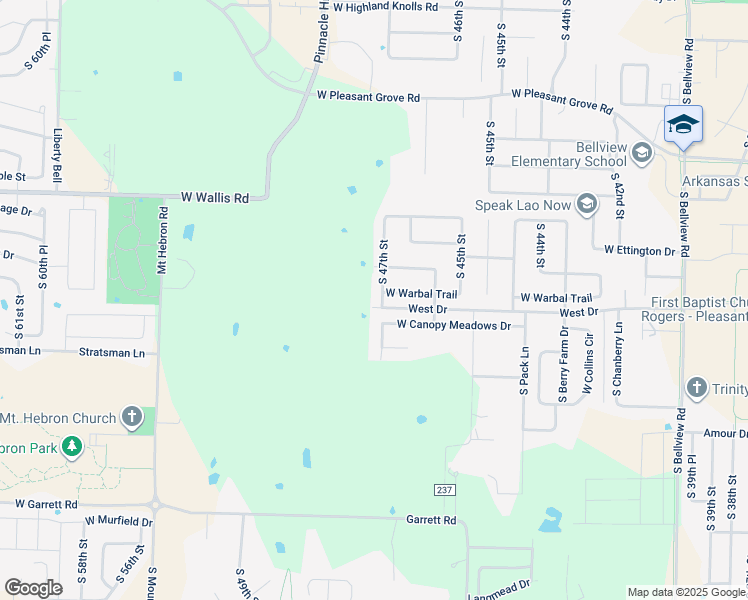 map of restaurants, bars, coffee shops, grocery stores, and more near 5708 South 47th Street in Rogers