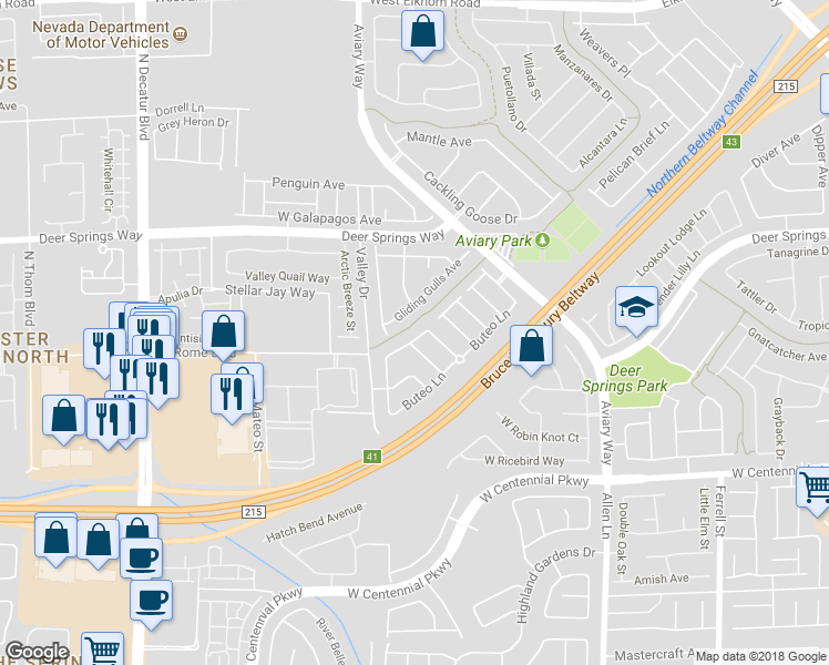 map of restaurants, bars, coffee shops, grocery stores, and more near 4162 Great Egret Lane in North Las Vegas
