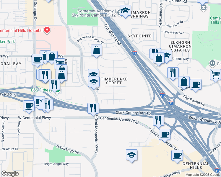 map of restaurants, bars, coffee shops, grocery stores, and more near 8305 Mountain Heather Court in Las Vegas