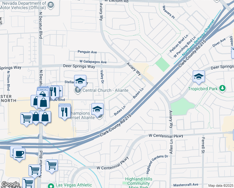 map of restaurants, bars, coffee shops, grocery stores, and more near 4162 Great Egret Lane in North Las Vegas