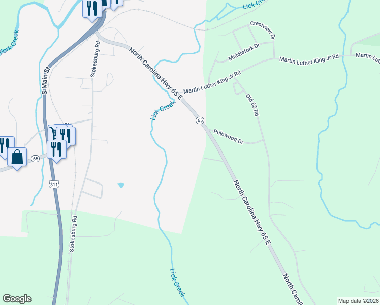 map of restaurants, bars, coffee shops, grocery stores, and more near 1444 North Carolina Highway 65 East in Walnut Cove