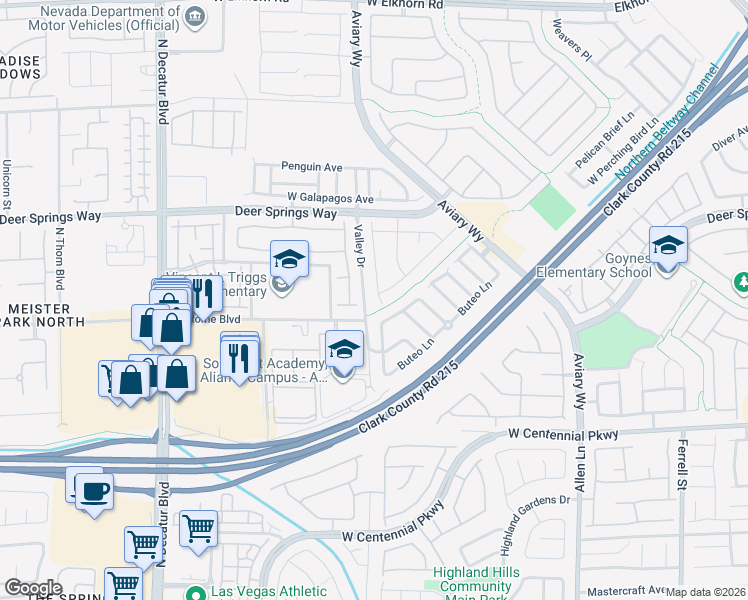 map of restaurants, bars, coffee shops, grocery stores, and more near 4220 Great Egret Lane in North Las Vegas