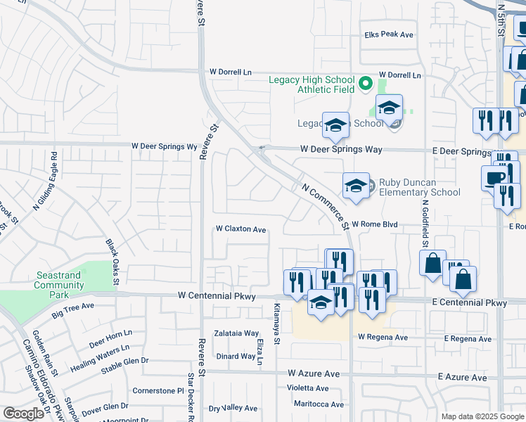 map of restaurants, bars, coffee shops, grocery stores, and more near 526 Regal Robin Way in North Las Vegas