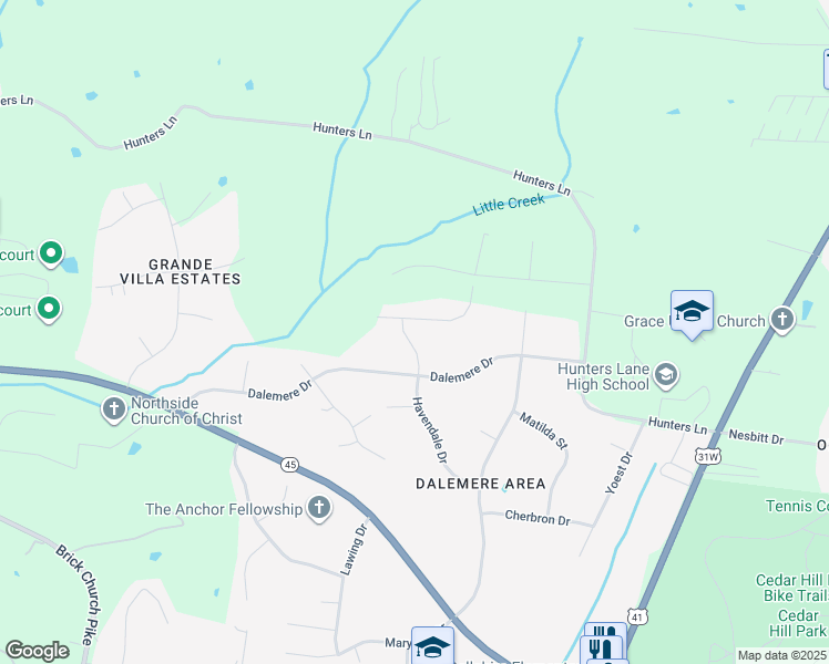 map of restaurants, bars, coffee shops, grocery stores, and more near 4109 Havendale Drive in Nashville