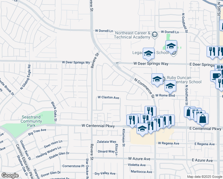 map of restaurants, bars, coffee shops, grocery stores, and more near 606 Regal Robin Way in North Las Vegas