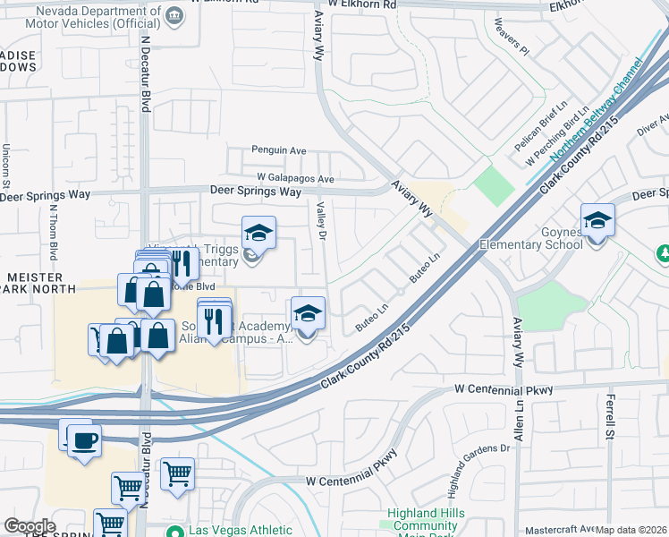 map of restaurants, bars, coffee shops, grocery stores, and more near 4220 Great Egret Lane in North Las Vegas
