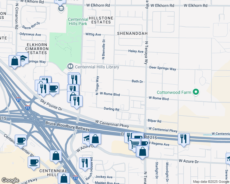 map of restaurants, bars, coffee shops, grocery stores, and more near 7390 West Rome Boulevard in Las Vegas