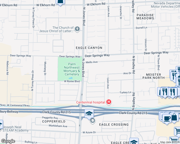 map of restaurants, bars, coffee shops, grocery stores, and more near 6630 Cowboy Trail in Las Vegas