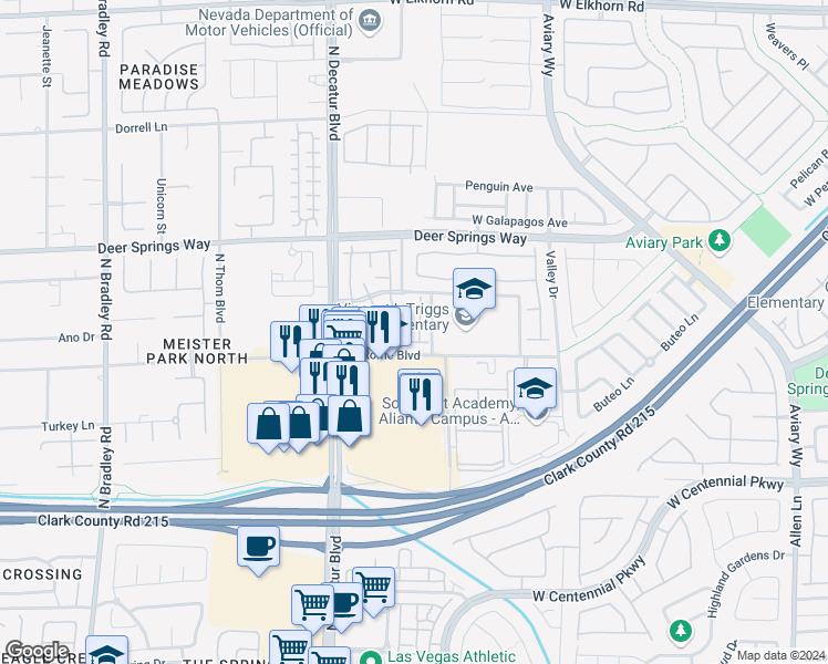 map of restaurants, bars, coffee shops, grocery stores, and more near 4575 Centisimo Drive in North Las Vegas