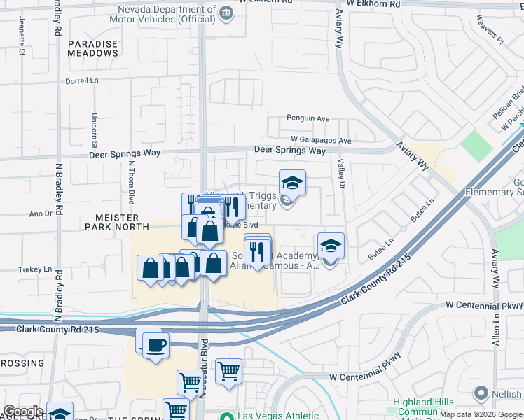 map of restaurants, bars, coffee shops, grocery stores, and more near 4575 Centisimo Drive in North Las Vegas