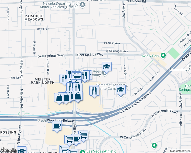 map of restaurants, bars, coffee shops, grocery stores, and more near 6630 Flaminian Lane in North Las Vegas