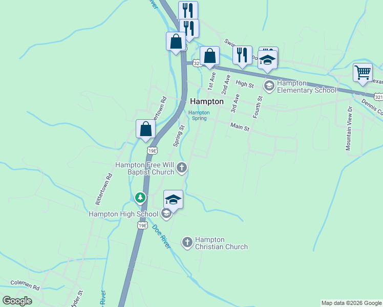 map of restaurants, bars, coffee shops, grocery stores, and more near 766 1st Avenue in Hampton