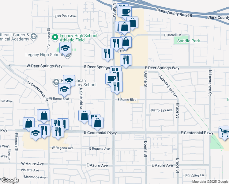 map of restaurants, bars, coffee shops, grocery stores, and more near in North Las Vegas