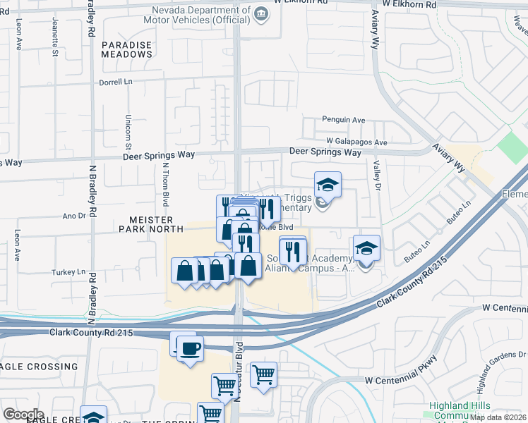 map of restaurants, bars, coffee shops, grocery stores, and more near 4710 Centisimo Drive in North Las Vegas