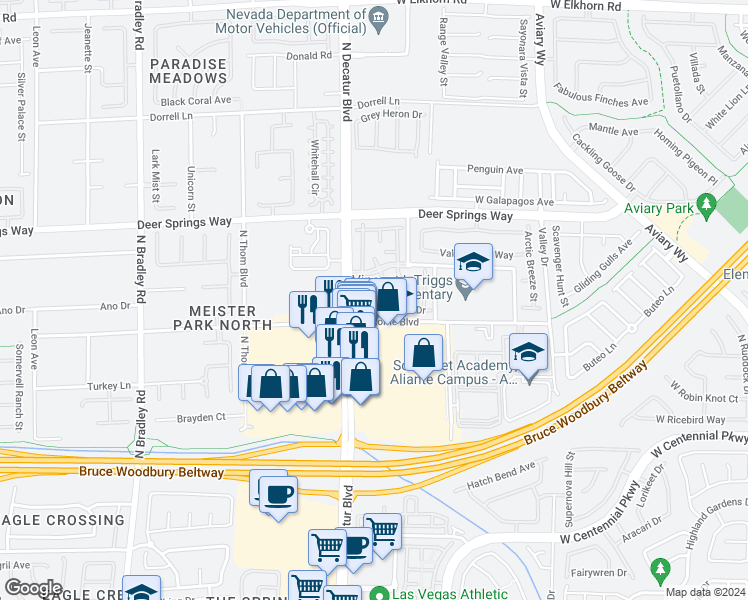 map of restaurants, bars, coffee shops, grocery stores, and more near 4720 Centisimo Drive in North Las Vegas