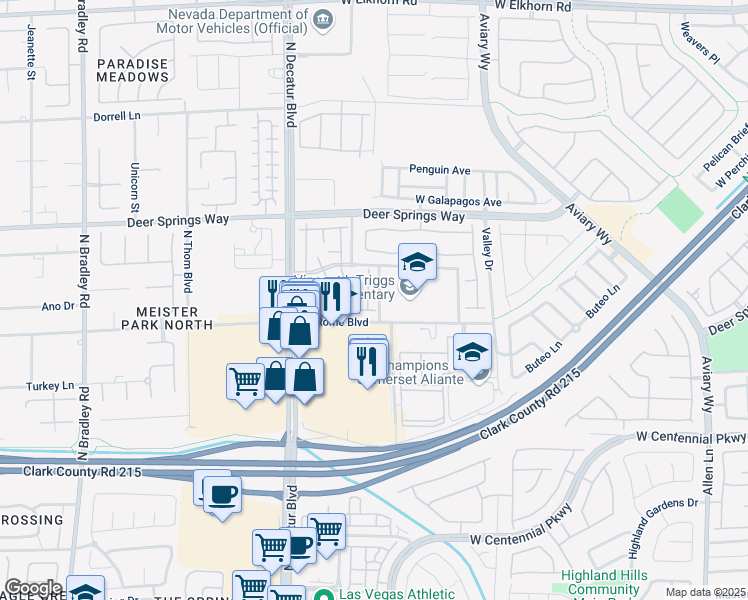 map of restaurants, bars, coffee shops, grocery stores, and more near 4575 Centisimo Drive in North Las Vegas