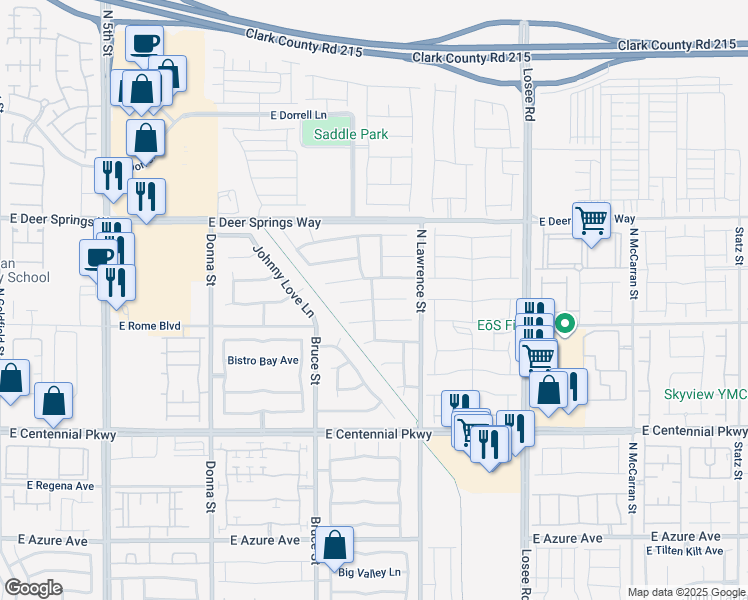 map of restaurants, bars, coffee shops, grocery stores, and more near 1665 Peyton Stewart Court in North Las Vegas