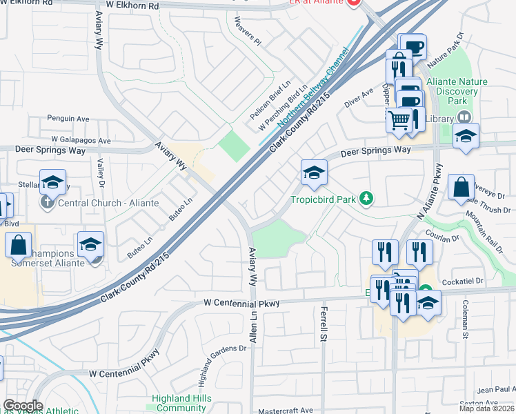 map of restaurants, bars, coffee shops, grocery stores, and more near 3608 Indigo Flower Avenue in North Las Vegas