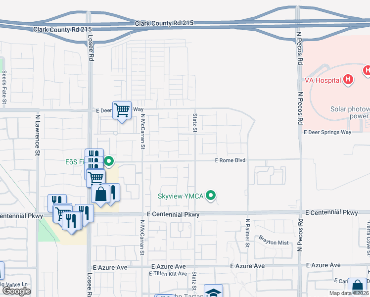 map of restaurants, bars, coffee shops, grocery stores, and more near 6621 Palm Branch Street in North Las Vegas
