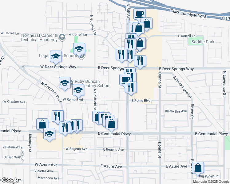 map of restaurants, bars, coffee shops, grocery stores, and more near 140 East Rome Boulevard in North Las Vegas