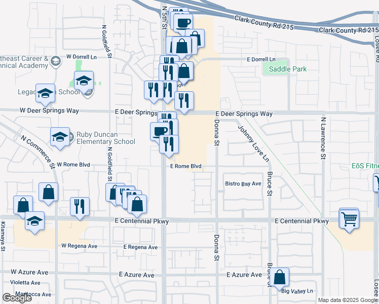 map of restaurants, bars, coffee shops, grocery stores, and more near 6650 North 5th Street in North Las Vegas
