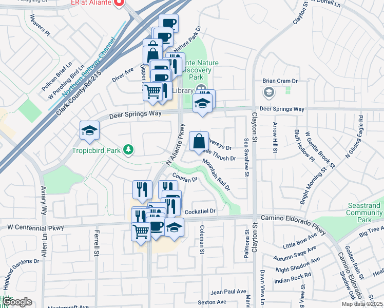map of restaurants, bars, coffee shops, grocery stores, and more near 2509 Mistle Thrush Drive in North Las Vegas