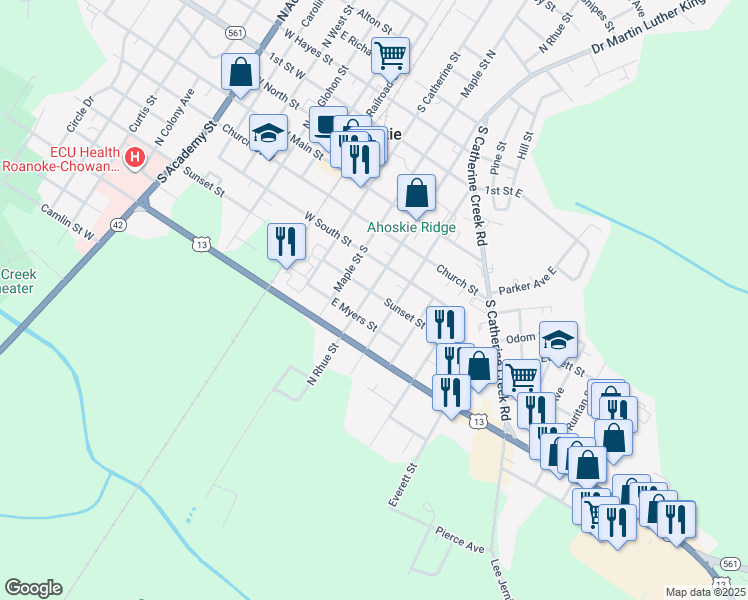 map of restaurants, bars, coffee shops, grocery stores, and more near 418 South Lloyd Street in Ahoskie