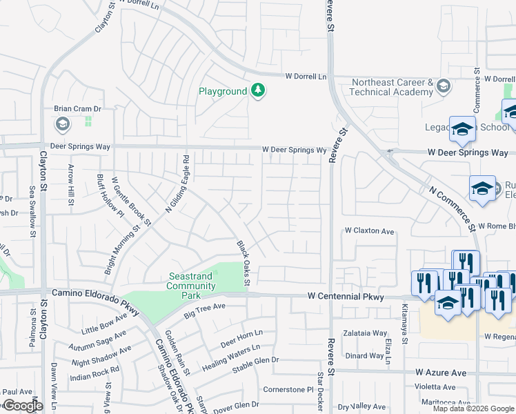 map of restaurants, bars, coffee shops, grocery stores, and more near 6613 Dome Rock Street in North Las Vegas