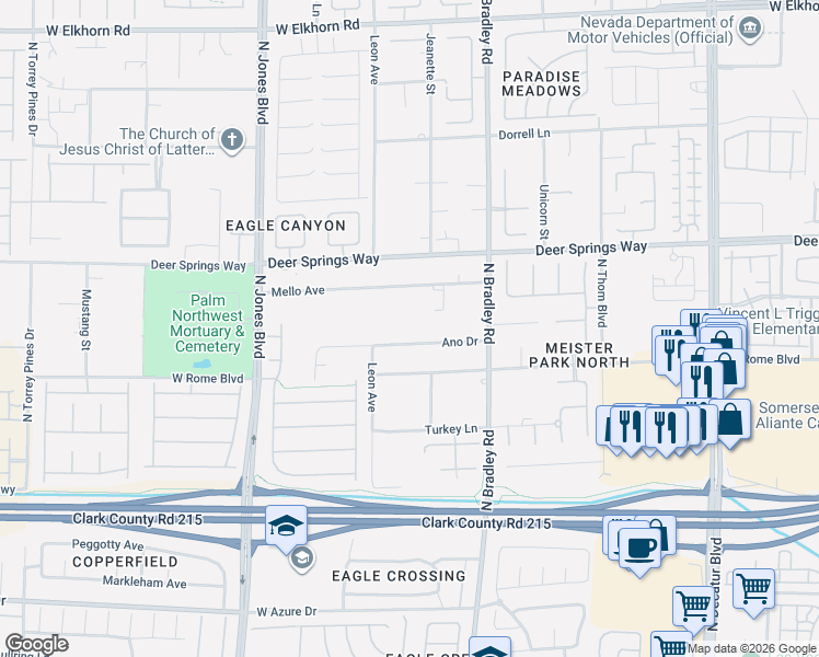 map of restaurants, bars, coffee shops, grocery stores, and more near 5601 Ano Drive in Las Vegas