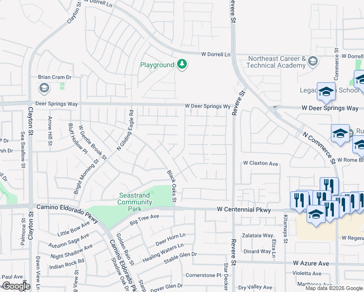 map of restaurants, bars, coffee shops, grocery stores, and more near 6613 Dome Rock Street in North Las Vegas
