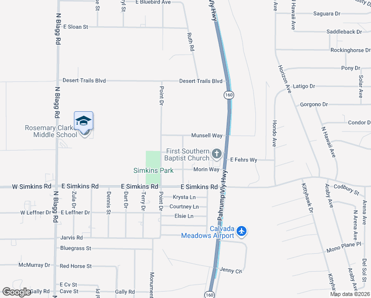 map of restaurants, bars, coffee shops, grocery stores, and more near 610 Fehrs Way in Pahrump