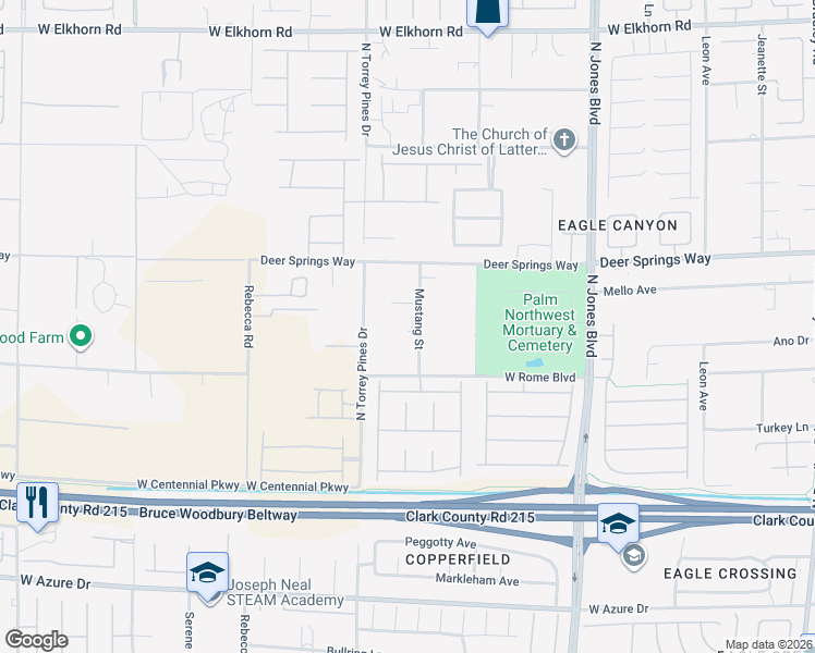 map of restaurants, bars, coffee shops, grocery stores, and more near 6681 Mustang Street in Las Vegas