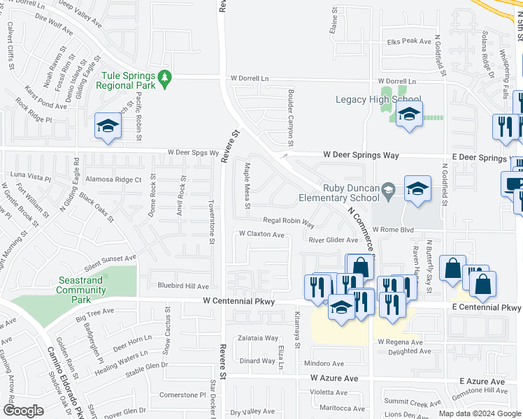 map of restaurants, bars, coffee shops, grocery stores, and more near 617 Lava Beds Way in North Las Vegas