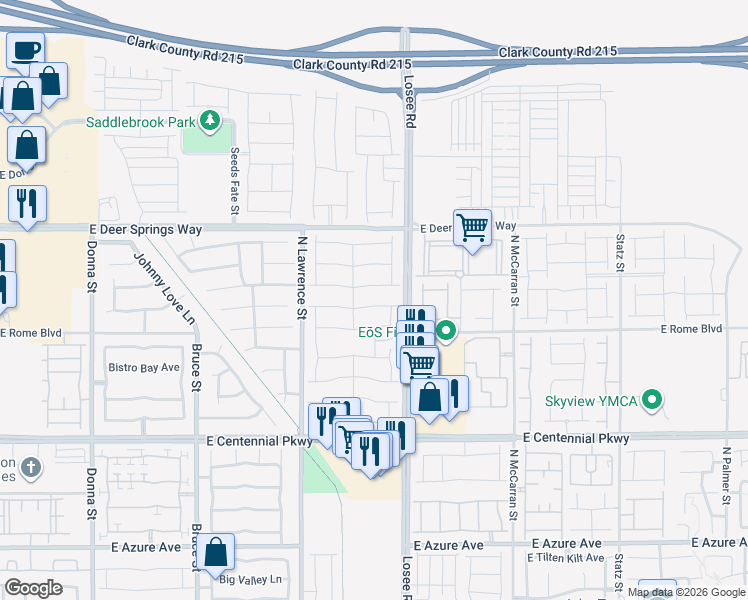 map of restaurants, bars, coffee shops, grocery stores, and more near 2384 Elmont Avenue in North Las Vegas