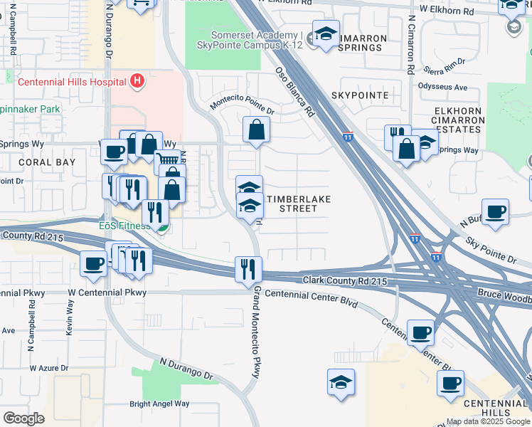 map of restaurants, bars, coffee shops, grocery stores, and more near 8332 Mountain Heather Court in Las Vegas