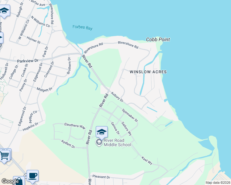 map of restaurants, bars, coffee shops, grocery stores, and more near 1004 Asbury Drive in Elizabeth City