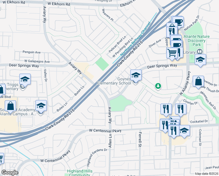 map of restaurants, bars, coffee shops, grocery stores, and more near 3613 Indigo Flower Avenue in North Las Vegas