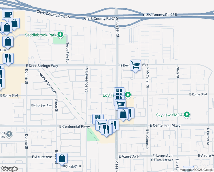 map of restaurants, bars, coffee shops, grocery stores, and more near 2384 Elmont Avenue in North Las Vegas