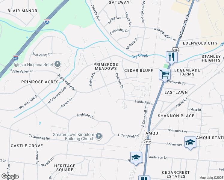 map of restaurants, bars, coffee shops, grocery stores, and more near 320 Slayton Drive in Nashville