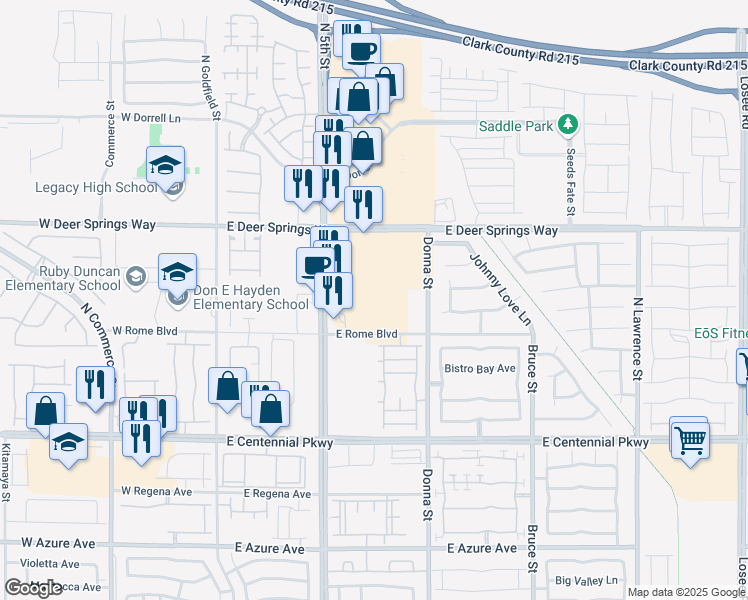 map of restaurants, bars, coffee shops, grocery stores, and more near Unnamed Road in Clark County