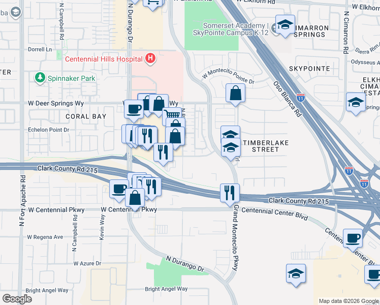 map of restaurants, bars, coffee shops, grocery stores, and more near 8565 West Rome Boulevard in Las Vegas