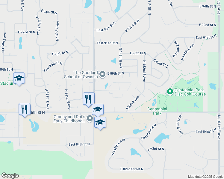 map of restaurants, bars, coffee shops, grocery stores, and more near 14700 East 88th Place North in Owasso