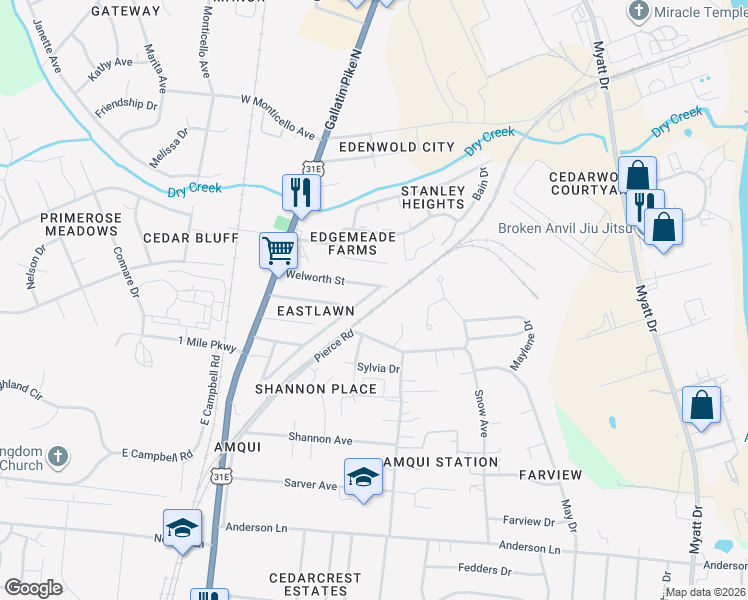map of restaurants, bars, coffee shops, grocery stores, and more near 199 Welworth Street in Nashville