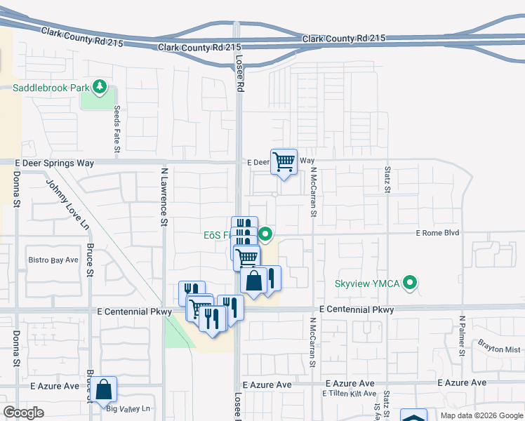 map of restaurants, bars, coffee shops, grocery stores, and more near 6645 Evander Street in North Las Vegas
